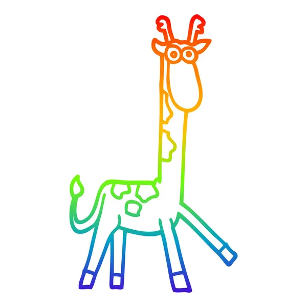 Rainbow gradient ligne dessin dessin animé girafe drôle — Image vectorielle