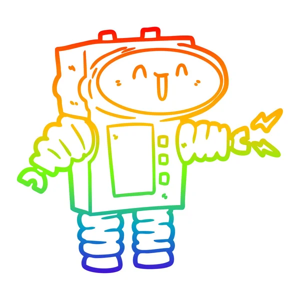 Regenbogen-Gradienten-Linie Zeichnung Cartoon Roboter — Stockvektor