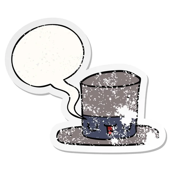 Dibujos animados sombrero de copa y el habla burbuja angustiado etiqueta engomada — Archivo Imágenes Vectoriales