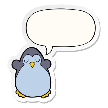 karikatür penguen ve konuşma kabarcık etiket