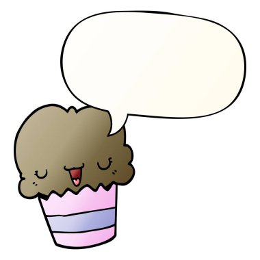 çizgi film cupcake ve pürüzsüz degrade st yüz ve konuşma balonu
