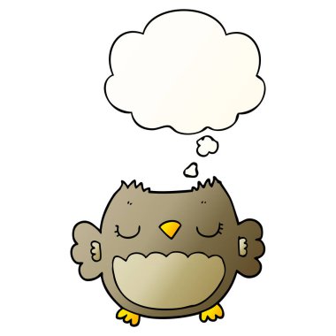 sevimli karikatür baykuş ve pürüzsüz degrade tarzında kabarcık düşünce