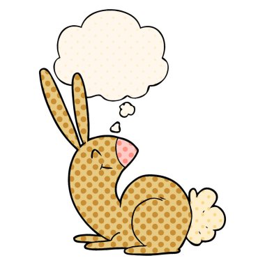 sevimli karikatür tavşan ve çizgi roman tarzında kabarcık düşünce