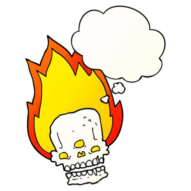 ürkütücü karikatür yanan kafatası ve pürüzsüz gradie içinde kabarcık düşünce