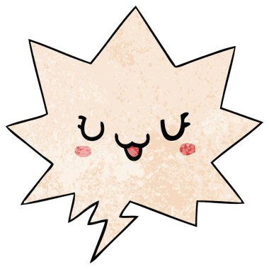 retro doku tarzında sevimli mutlu karikatür yüz ve konuşma balonu