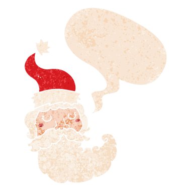 retro dokulu tarzda karikatür santa yüz ve konuşma balonu