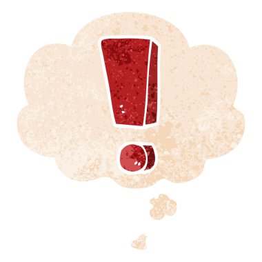 karikatür ünlem işareti ve retro dokulu st düşünce balonu