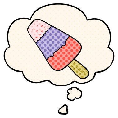 çizgi film buz lolly ve çizgi roman tarzında düşünce balonu