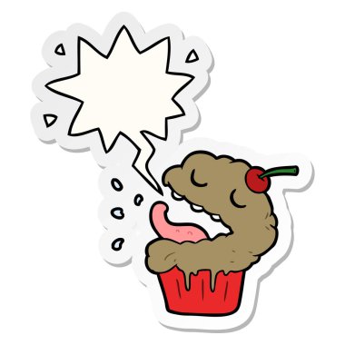 komik karikatür cupcake ve konuşma kabarcık etiket