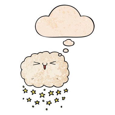 mutlu karikatür bulut ve grunge doku desen düşünce balonu