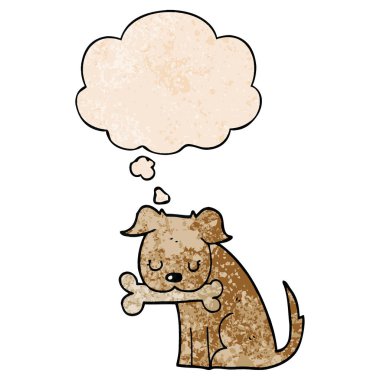 karikatür köpek ve grunge doku desen tarzında düşünce balonu