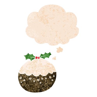 karikatür noel puding ve retro dokulu s düşünce balonu