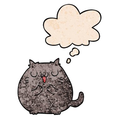 mutlu karikatür kedi ve grunge doku desen s düşünce balonu