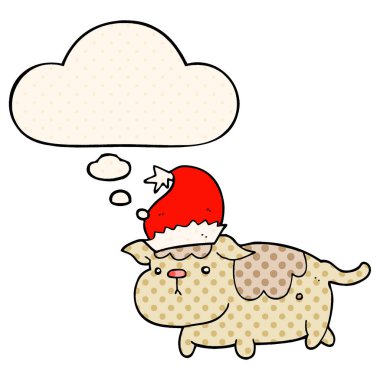 sevimli noel köpek ve çizgi roman tarzında kabarcık düşünce