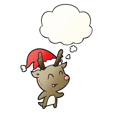 karikatür noel geyiği ve pürüzsüz degrade içinde kabarcık düşünce