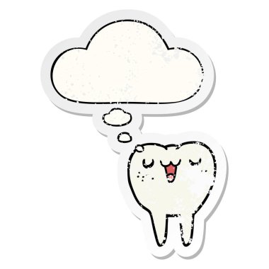 karikatür diş ve sıkıntılı yıpranmış etiket olarak kabarcık düşünce