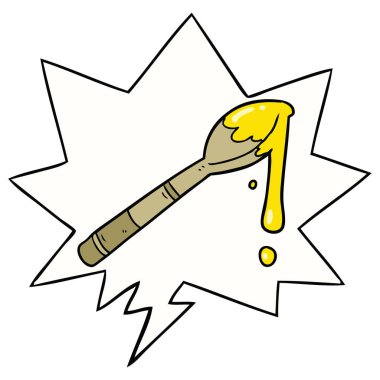 karikatür kaşık dolusu bal ve konuşma balonu