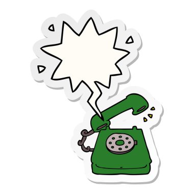 karikatür eski telefon ve konuşma balonu etiket
