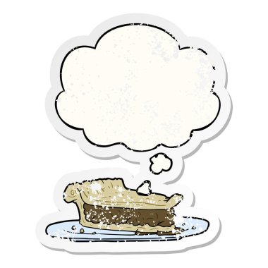 karikatür et pasta ve sıkıntılı yıpranmış etiket olarak kabarcık düşünce