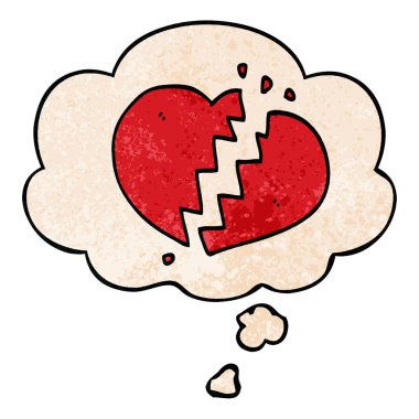 karikatür kırık kalp ve grunge doku patter düşünce balonu