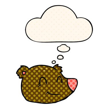 çizgi roman tarzında karikatür mutlu ayı yüz ve düşünce balonu