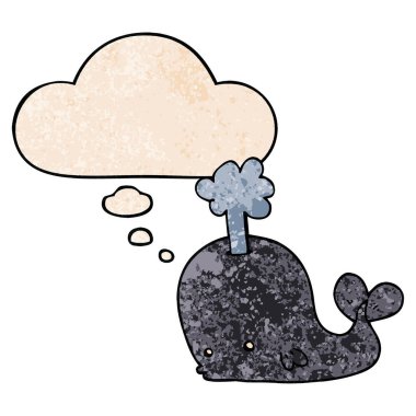 karikatür balina ve grunge doku desen tarzında düşünce balonu
