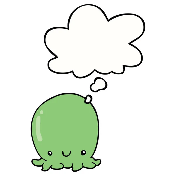 Leuke cartoon octopus en gedachte Bubble — Stockvector