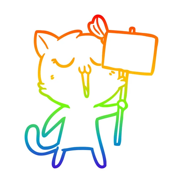 Linea gradiente arcobaleno disegno cartone animato gatto — Vettoriale Stock