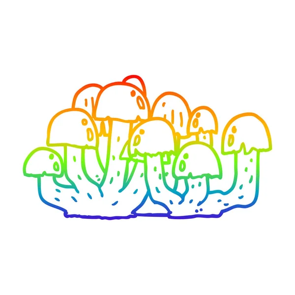 무지개 그라데이션 라인 그리기 만화 버섯 — 스톡 벡터