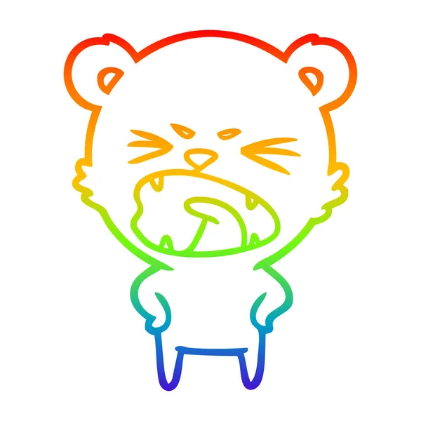 Regenbogen-Gradientenlinie zeichnet wütenden Cartoon-Bären — Stockvektor