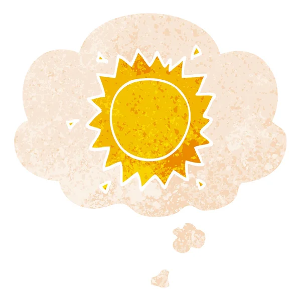 Мультфильм солнце и мысли пузырь в ретро текстурированный стиль — стоковый вектор
