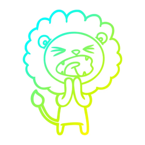 Linea gradiente freddo disegno cartone animato leone pregare — Vettoriale Stock