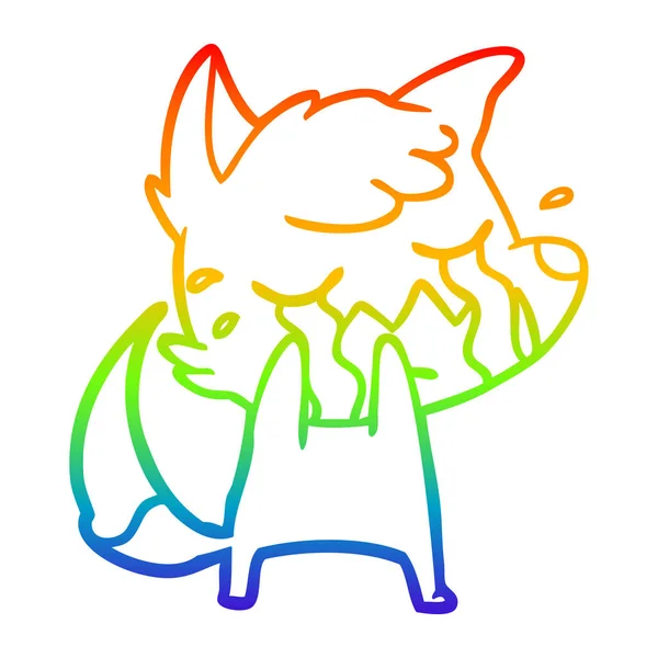 キツネ漫画を泣く虹のグラデーションライン描画 — ストックベクタ