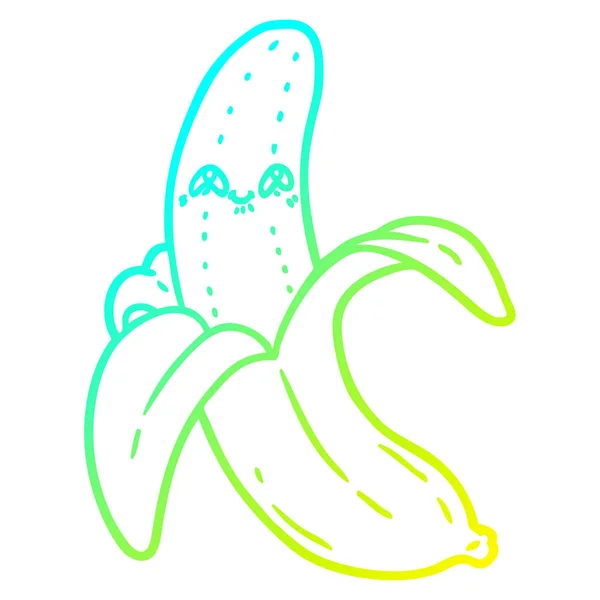 Freddo gradiente linea disegno cartone animato pazzo felice banana — Vettoriale Stock