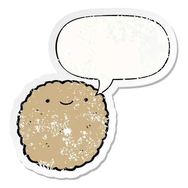 Biscuit de dessin animé et autocollant de bulle de parole affligé — Image vectorielle