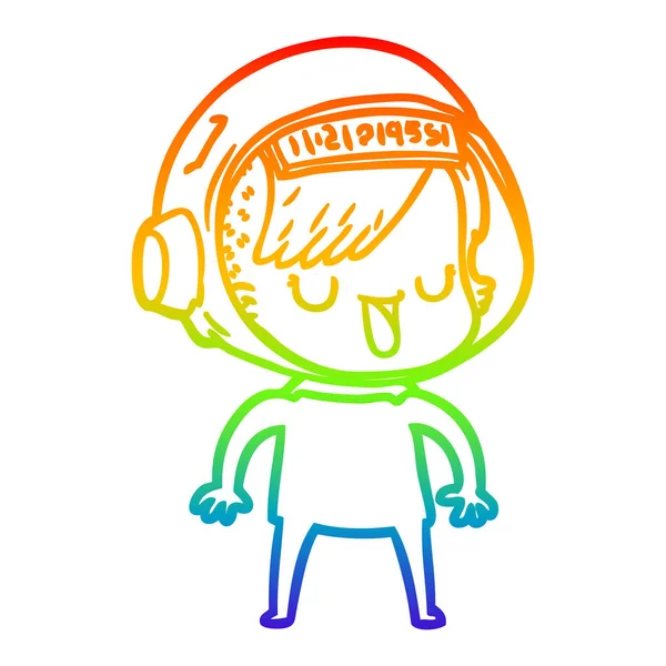 Regenboog gradiënt lijntekening cartoon astronaut vrouw — Stockvector