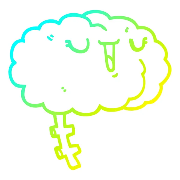 차가운 그라데이션 라인 그리기 행복 한 만화 두뇌 — 스톡 벡터