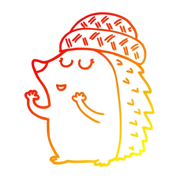 Warme kleurovergang lijntekening cartoon Hedgehog dragen hoed — Stockvector