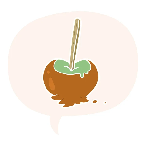 Caricatura toffee maçã e bolha de fala em estilo retro —  Vetores de Stock