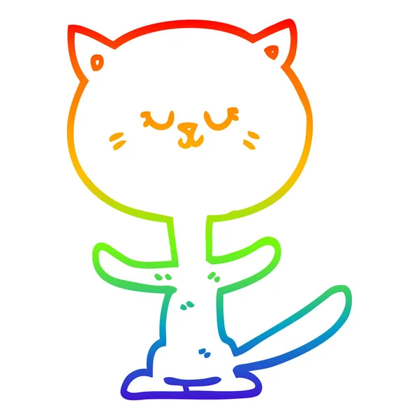 Regenboog gradiënt lijntekening cartoon gelukkig kat — Stockvector