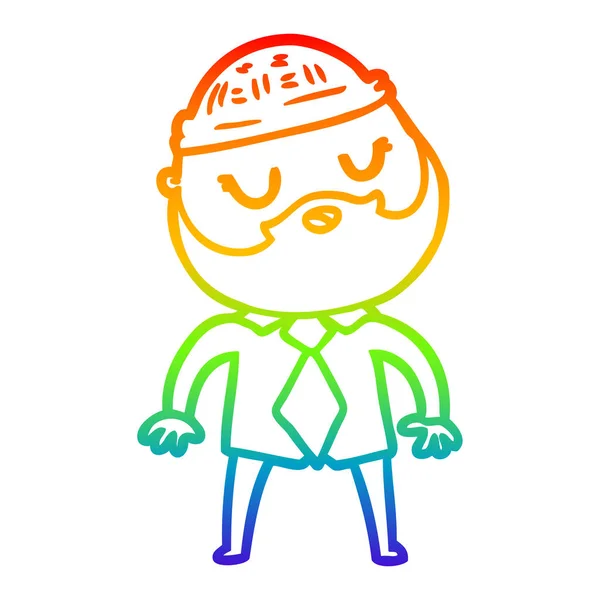 Rainbow gradient line drawing cute cartoon man with beard — Stock Vector