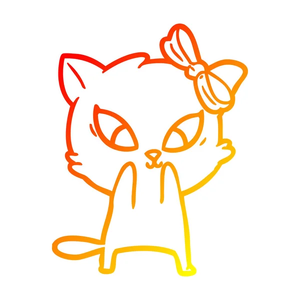 Línea de gradiente caliente dibujo dibujos animados gato — Vector de stock