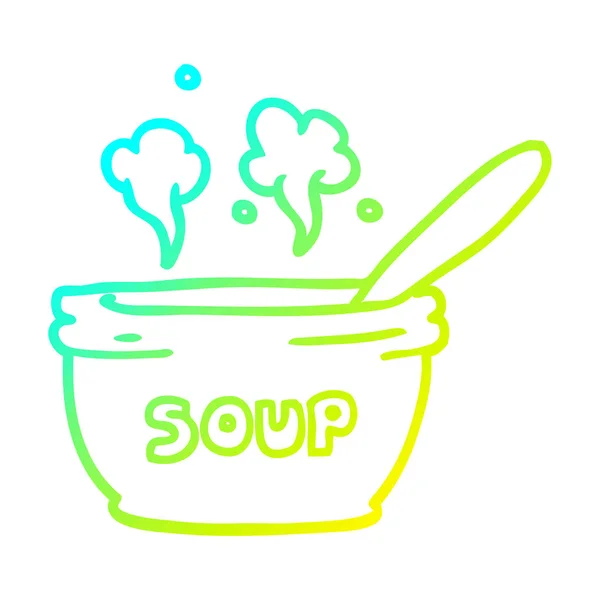 Línea de gradiente frío dibujo de dibujos animados de sopa caliente — Vector de stock