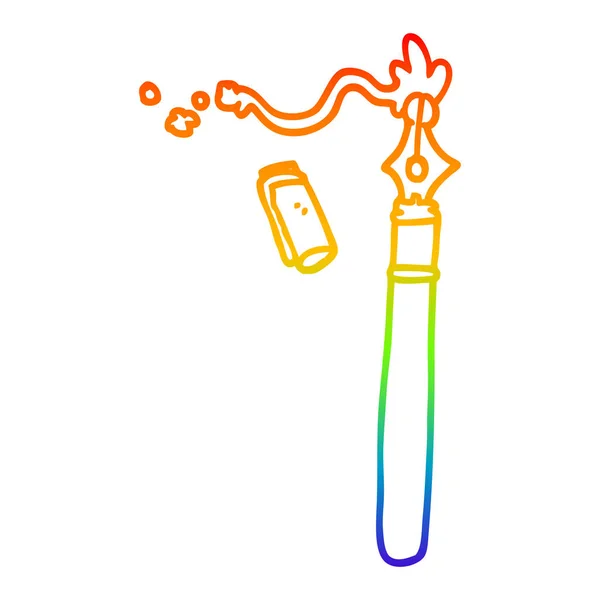 Regenboog kleurovergang lijntekening cartoon Vulpen — Stockvector