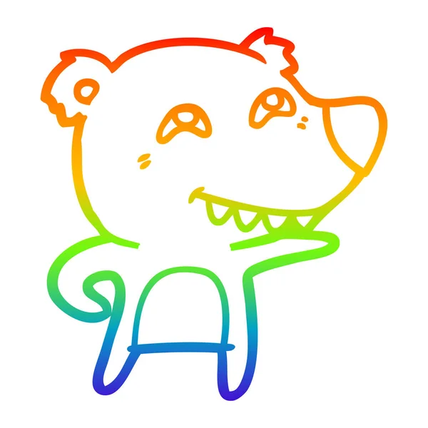 Arco iris gradiente línea dibujo dibujos animados oso mostrando los dientes — Archivo Imágenes Vectoriales