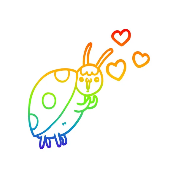 彩虹渐变线绘制可爱的卡通瓢虫在爱 — 图库矢量图片