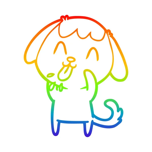 Linea gradiente arcobaleno disegno scortese cane cartone animato — Vettoriale Stock