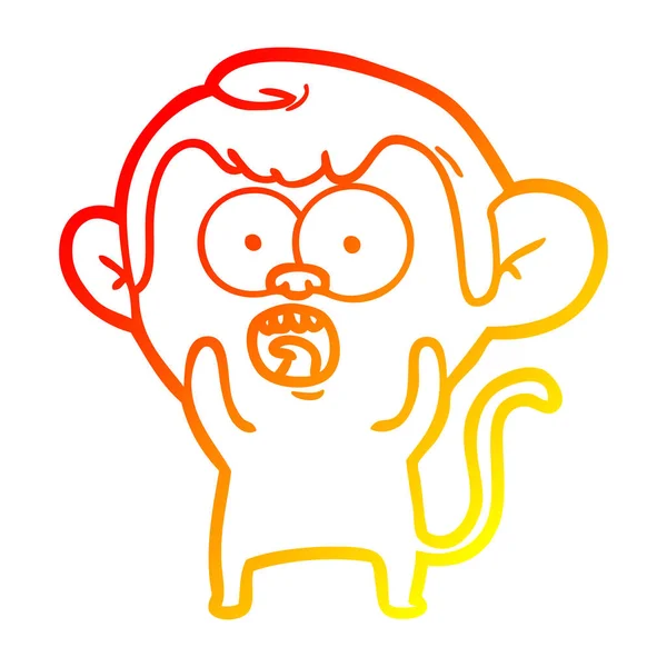 Warme Gradientenlinie Zeichnung Karikatur schockierter Affe — Stockvektor