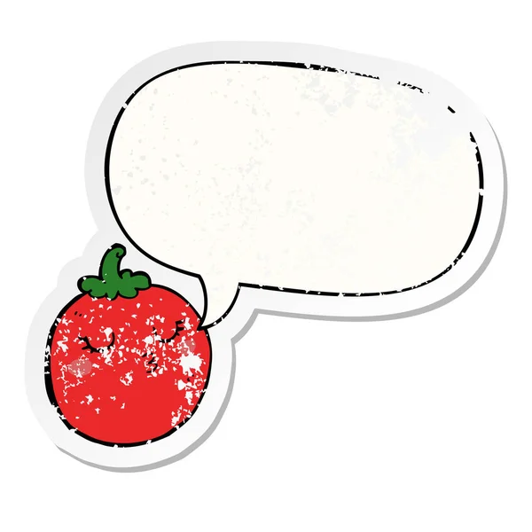 Cartoon-Tomate und Sprechblase verstörten Aufkleber — Stockvektor