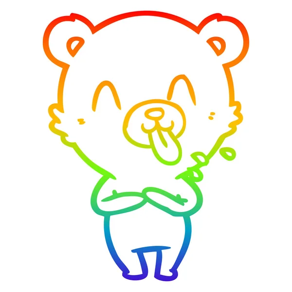 Regenbogen-Gradienten-Linie Zeichnung unhöflicher Cartoon-Bär — Stockvektor